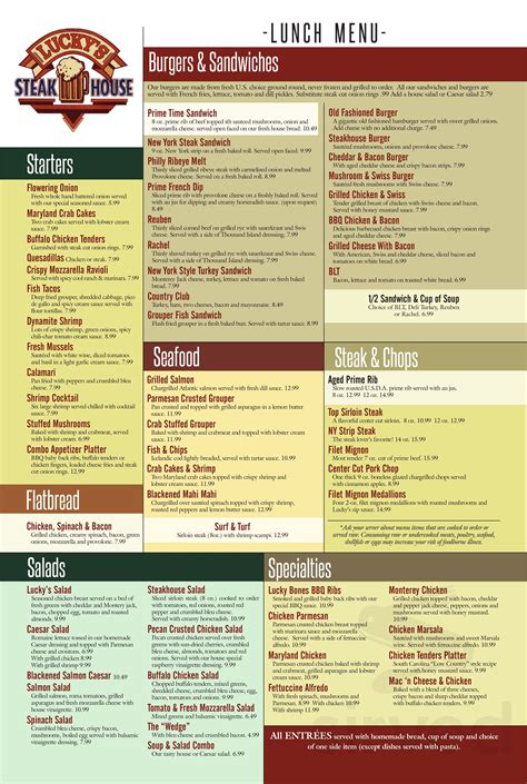 Menu for Lucky's Steakhouse in Davison, MI | Sirved