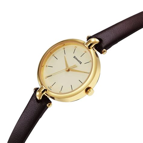 Buy Online Sonata Gold Edit Champagne Dial Women Watch With Leather ...