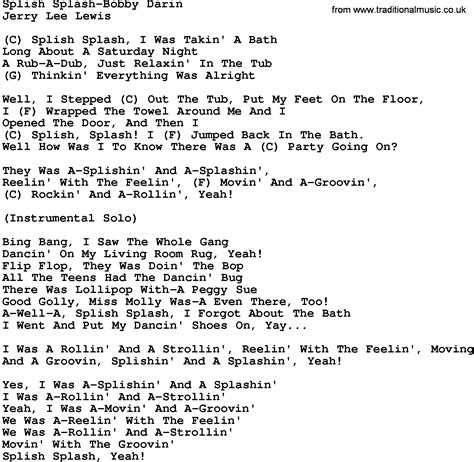 Country Music:Splish Splash-Bobby Darin Lyrics and Chords