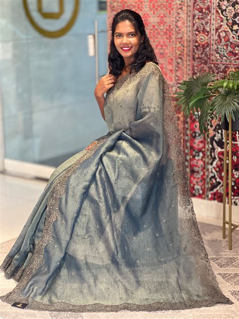 Cut Work Border Detailed Crushed Organza Saree | SBP724 – Aham Designer ...