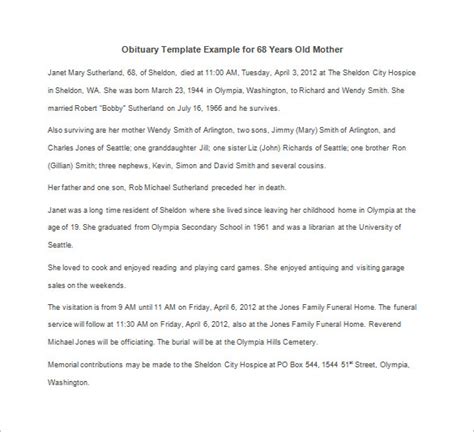 14 + Obituary Template for Mother Templates in PSD | Google Docs ...