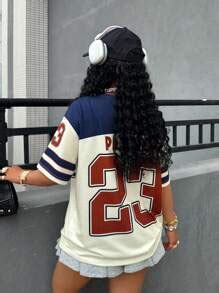 Rovax Plus Size Women V-Neck Letter Printed Short Sleeve Casual T-Shirt ...