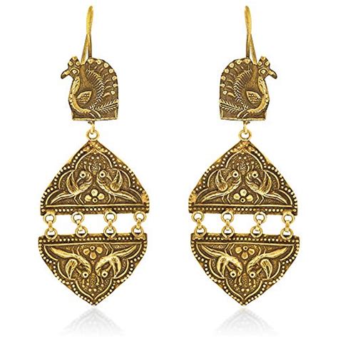 Ahilya Jewels 92.5 Sterling Silver Silver Gold Plated Peacock Drop ...