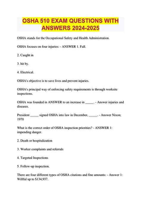 OSHA 510 EXAM QUESTIONS WITH ANSWERS - OSHA 510 - Stuvia US