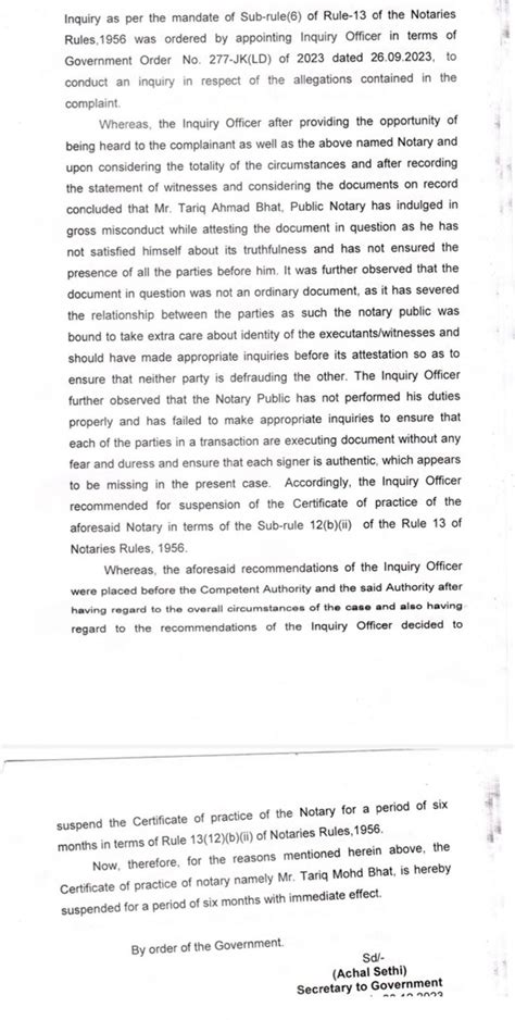 J&K Govt orders for suspension of certificate of practice as Notary