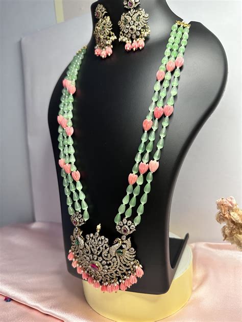 Russian green monalisa beads jewellery set – Astikya