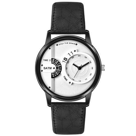 Buy Acnos White Dial Black Watch Pack of 1 Leather Belt Black Belt ...