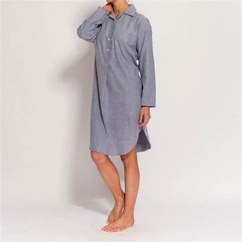 Women's 'Ash Grey' Herringbone Brushed Cotton Nightshirt By BRITISH BOXERS