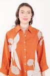 Buy Orange Linen Embroidery Collared Floral Patchwork Shirt For Women ...