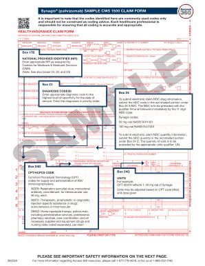 Fillable Online Synagis (palivizumab) SAMPLE CMS 1500 CLAIM FORM PLEASE ...