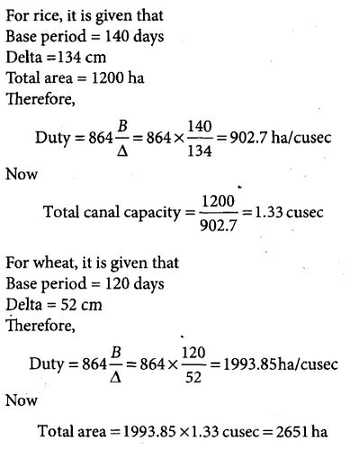 A canal was designed to supply irrigation needs of 1200 ha of land ...
