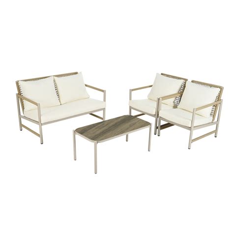 ModernLuxe 4-Piece Rattan Patio Conversation Set with Off-white ...