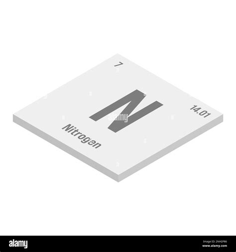 Nitrogen, N, gray 3D isometric illustration of periodic table element ...