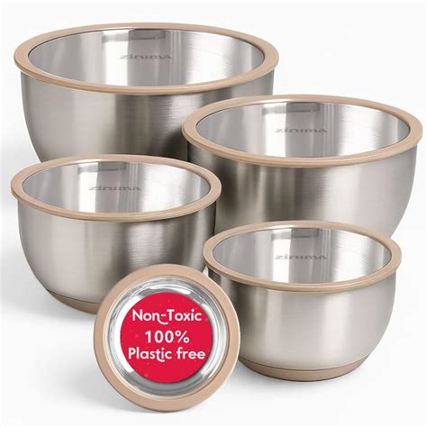 Ziruma Non-Toxic Mixing Bowls with Lids Set, Stainless Steel & Glass, 5 ...