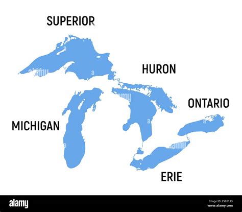 Map of the Great Lakes in North America with Labels for Superior ...