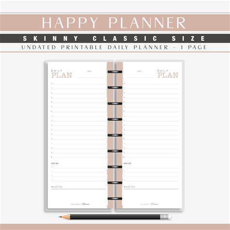 Skinny Classic Happy Planner Printable Refill Day on 1 Page Minimalist ...