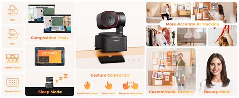 Buy OBSBOT Tiny 2 Lite AI-Powered 4K PTZ Webcam with AI Tracking, 1/2 ...