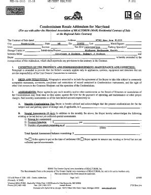 Fillable Online Condominium Resale Addendum for Maryland Fax Email ...