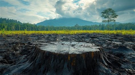 Tree stump in deforestation area | Premium AI-generated image