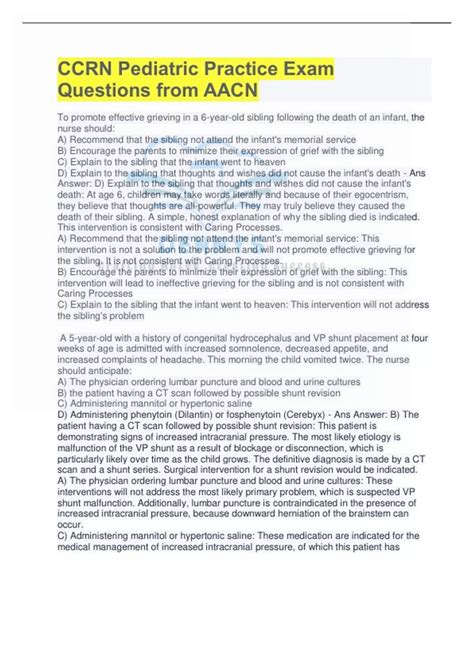 CCRN Pediatric Practice Exam Questions from AACN Latest 2024 - CCRN ...
