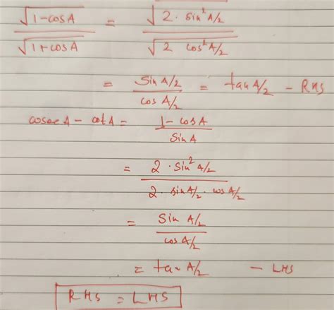 √1-cosA/√1 cosA=cosecA-cotA - Brainly.in