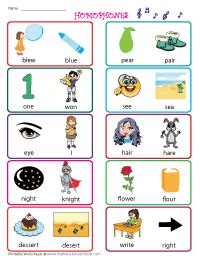 Image result for Homophones Chart