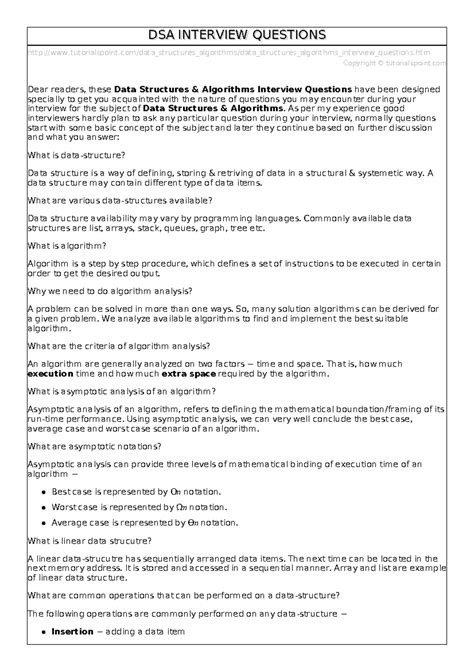 Data structures algorithms interview questions - - Studocu