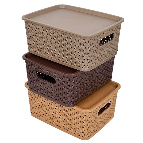 PrettyKrafts Plastic Storage Baskets With Lid Organizing Container ...