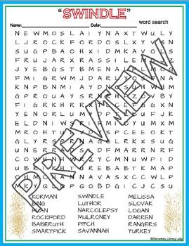 Swindle Activities Gordon Korman Crossword Puzzle and Word Search