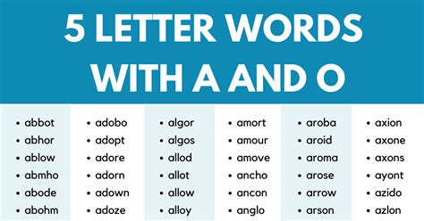 900+ Common 5 Letter Words with A and O in English • 7ESL