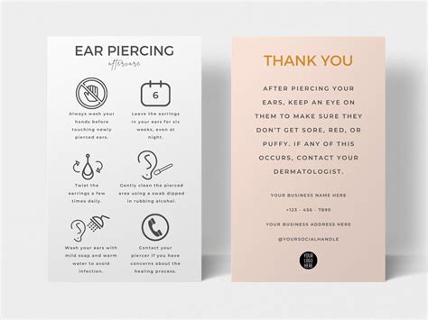 Editable ear piercing aftercare template piercing guide minimalist mini ...