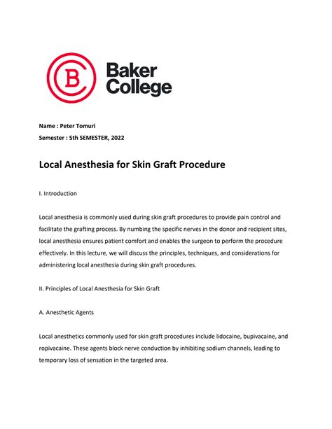 SOLUTION: Local anesthesia for skin graft procedure - Studypool