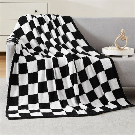 Amazon.com: WRENSONGE Checkered Throw Blanket, Black and White ...