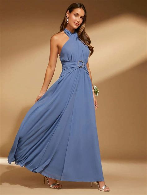 SHEIN Belle 1pc Halter Neck Backless Bridesmaid Dress | SHEIN USA