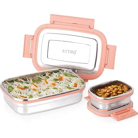 Buy Attro Oval Stainless Steel Lunch Box with 1 Small Box Compact ...