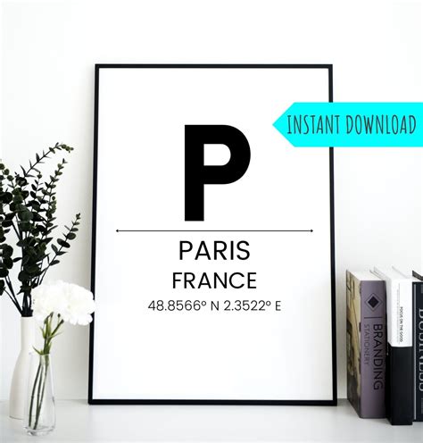 Paris France City Coordinates Instant Printable Download svg | Etsy