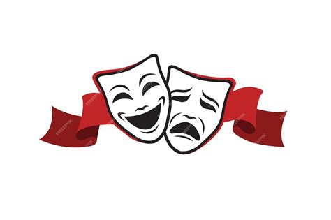Premium Vector | Comedy and tragedy theatrical masks with ribbon ...
