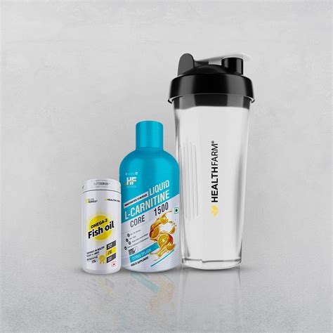 Healthfarm L- Carnitine 1500mg + Omega 3 Fish oil + Plastic Shaker ...