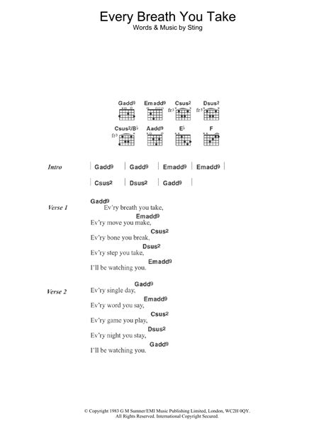 Every Breath You Take by The Police - Guitar Chords/Lyrics - Guitar ...