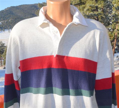 Vintage 80s Rugby Shirt LL BEAN Stripe Polo XL Tall Large | Etsy ...