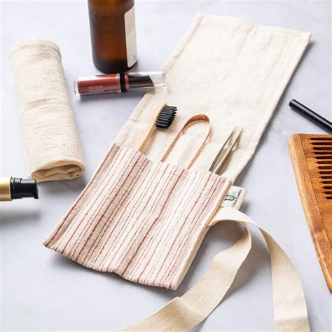 Set of 3 Kala Cotton Travel Cutlery Wrap / Organizer Roll Up in assort ...