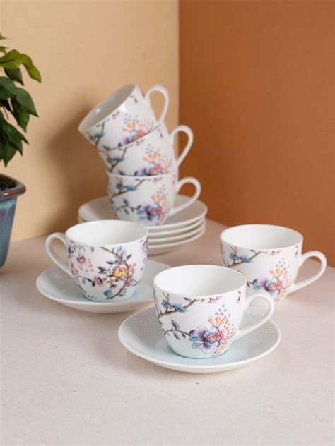 Buy Cream Gardenia Cup & Saucer, 170ml, Set of 12 (6 Cups + 6 Saucers ...