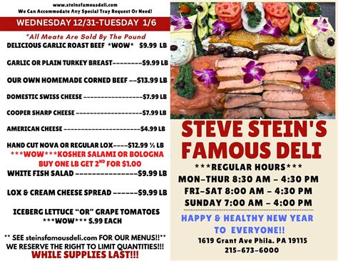 Weekly Specials – Steve Stein's Famous Deli – Philadelphia PA