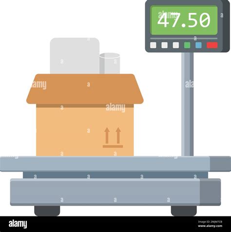 Electronic weight scale for cargo in flat style. Cardboard measuring vector illustration on ...