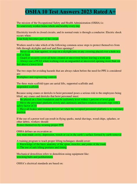 Image result for OSHA Test Answers For