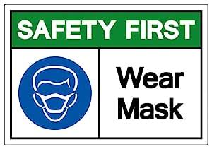 Buy Safety First Wear Mask Signage Sticker, PVC Waterproof Sticker ...