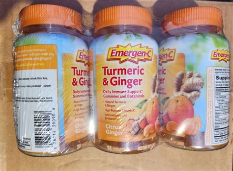 EMERGEN-C TURMERIC AND GINGER GUMMIES 3 BOTTLE PACK 36 GUMMIES SEALED ...
