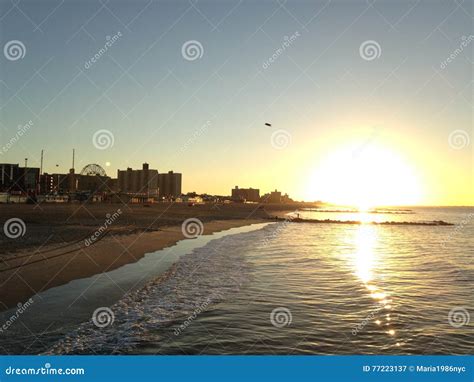 Sunrise Above Coney Island and Brighton Beach. Stock Image - Image of ...