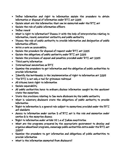 RTI Questions Unit 2 - Define information and right to information ...