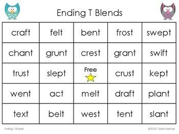 Ending T Blends Phonics Bingo | Final Blends by Teach Nomad | TPT